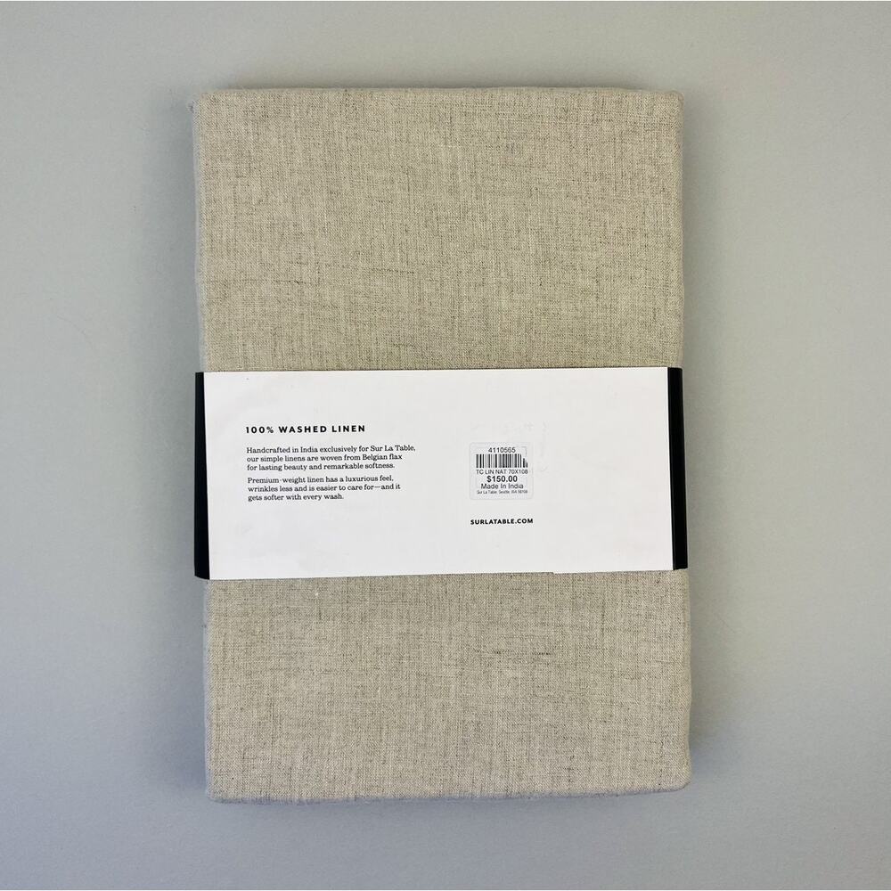 Sur La Table Washed Linen Tablecloth 70x108 Neutral Belgian Flax Handcrafted New - Picture 3 of 7